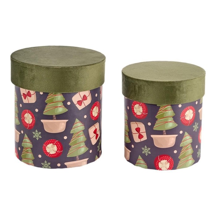 SET 2 SCATOLE DECORATE H.21 CM. VERDE